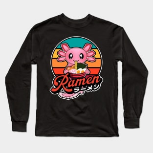 Cute Axolotl Eating Ramen Kawaii Retro Vintage 90s Vibes Long Sleeve T-Shirt